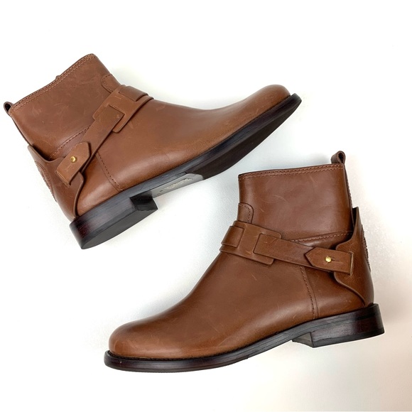 Tory Burch Boots Cognac Brown Leather Harness Equestrian Colton Ankle Size 5 - Picture 11 of 11